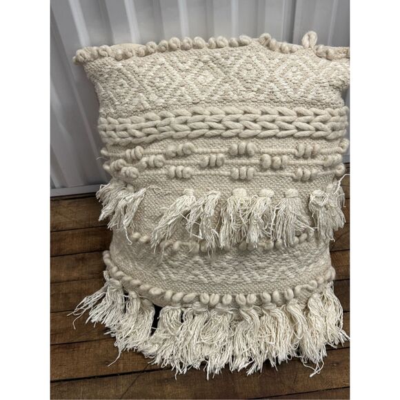 Magaschoni boho macrame white tassel throw pillow home decor boho beach - Picture 2 of 6